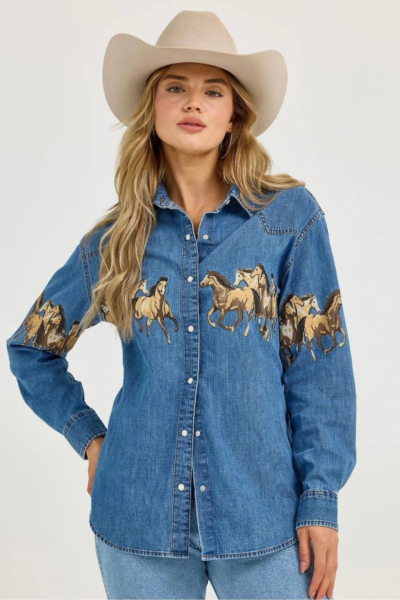 Horses Boyfriend Western Snap Shirt