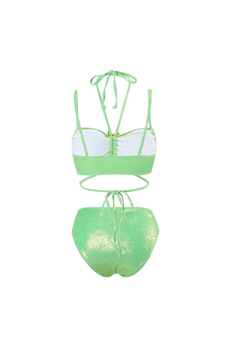 Mint Green Rhinestone Halter Bikini Set
