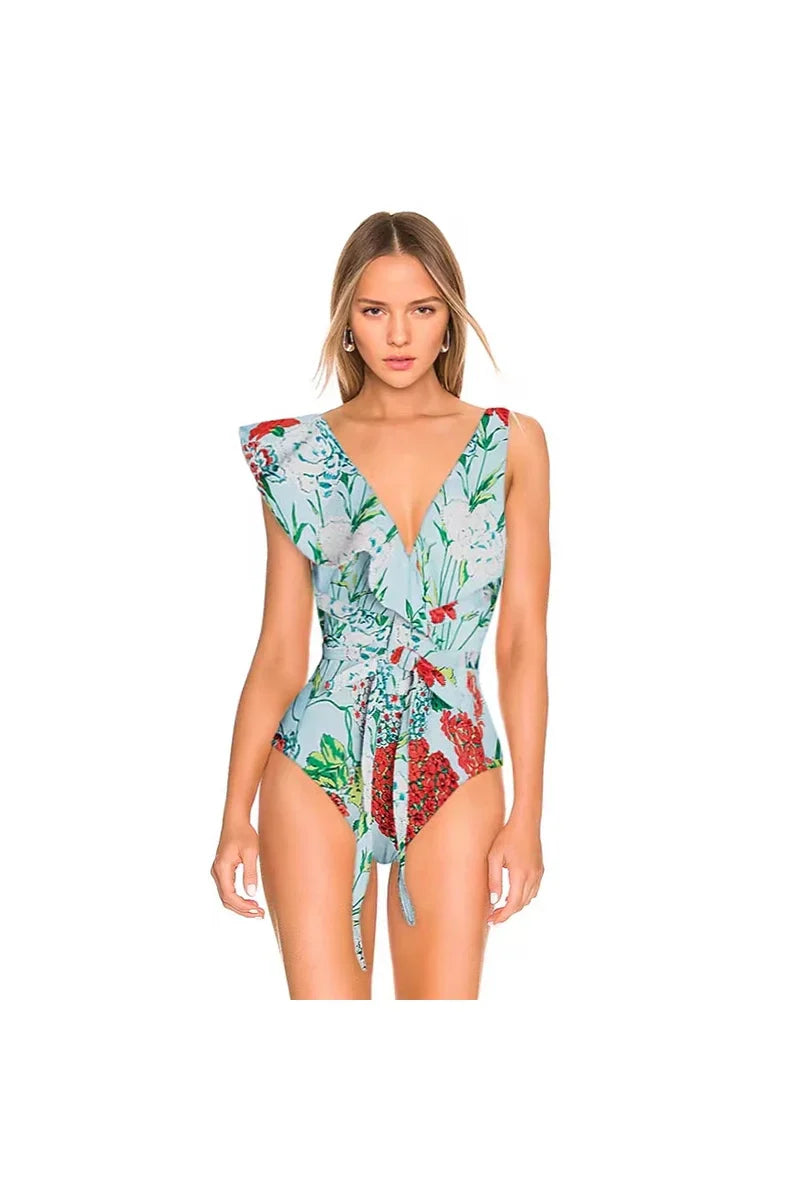 Lace Trim Tie-Up French Style Bikini Set