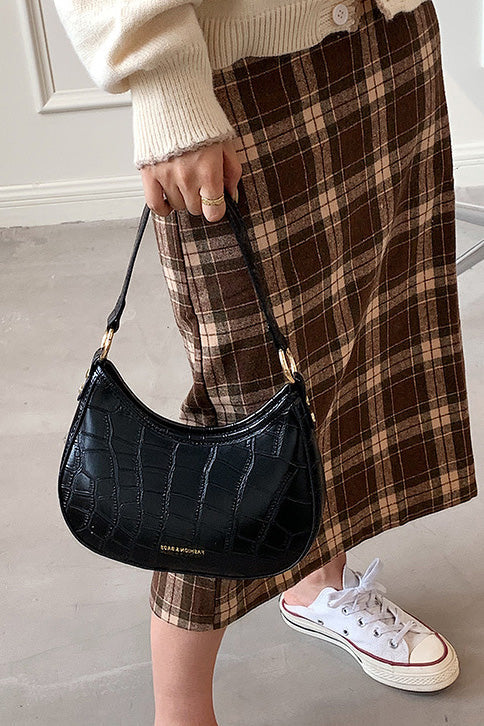 Black Croc Mini Hobo Bag
