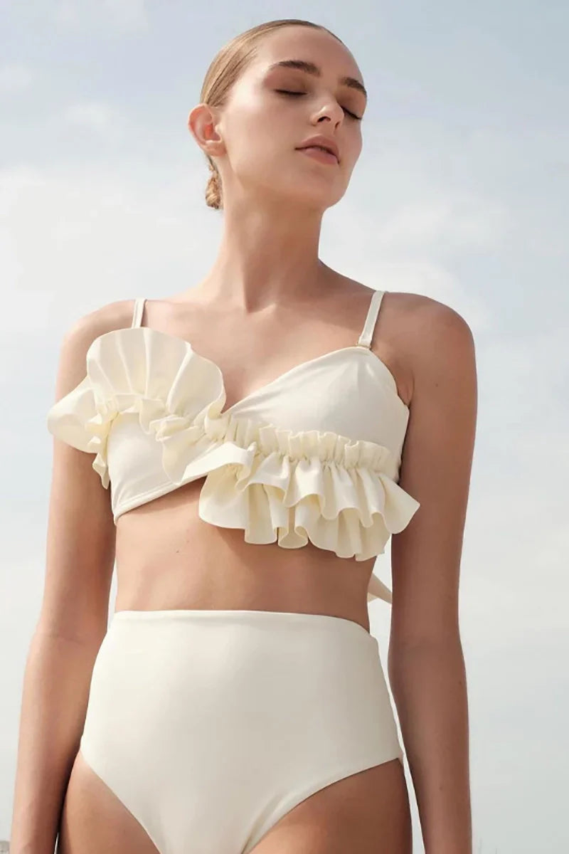 French Ruffle Solid Color Bikini Set