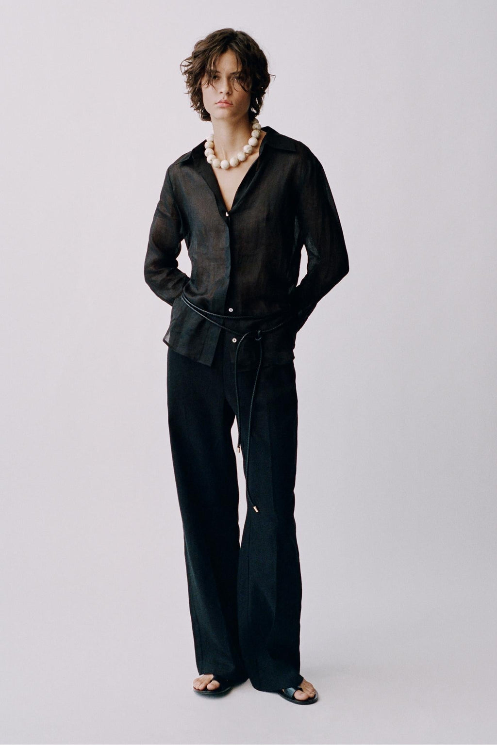 Straight-Fit Linen Pants With Bow