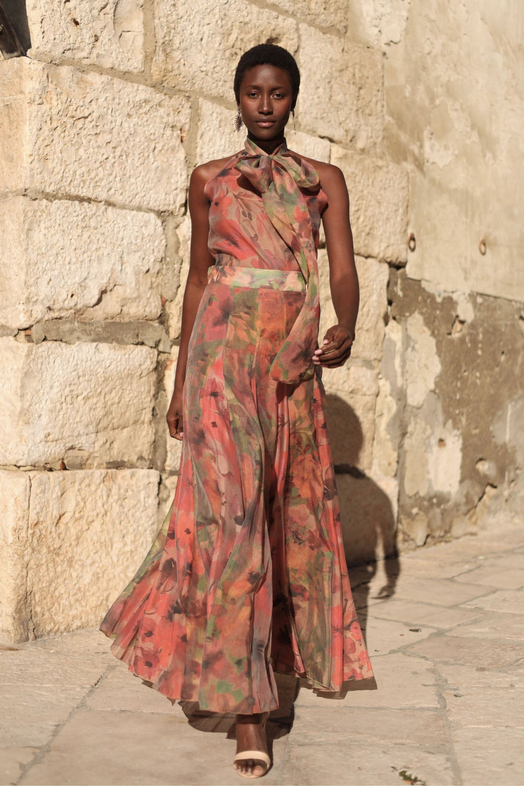 Falda Halterneck Floral Maxi Skirt Set