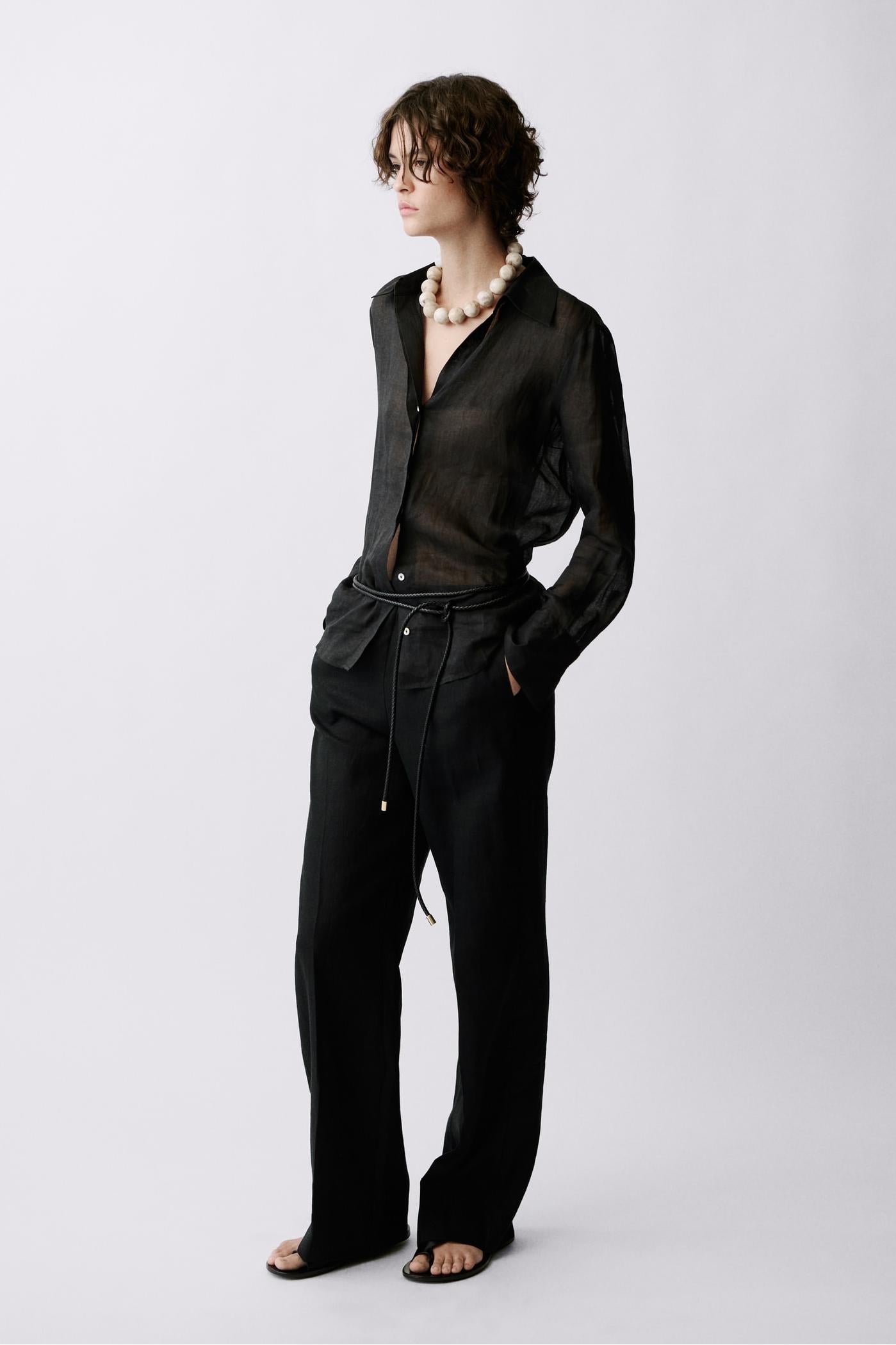 Straight-Fit Linen Pants With Bow