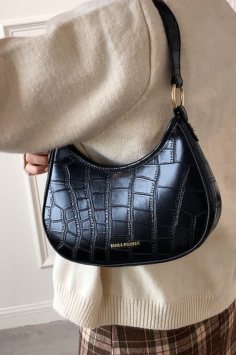 Black Croc Mini Hobo Bag