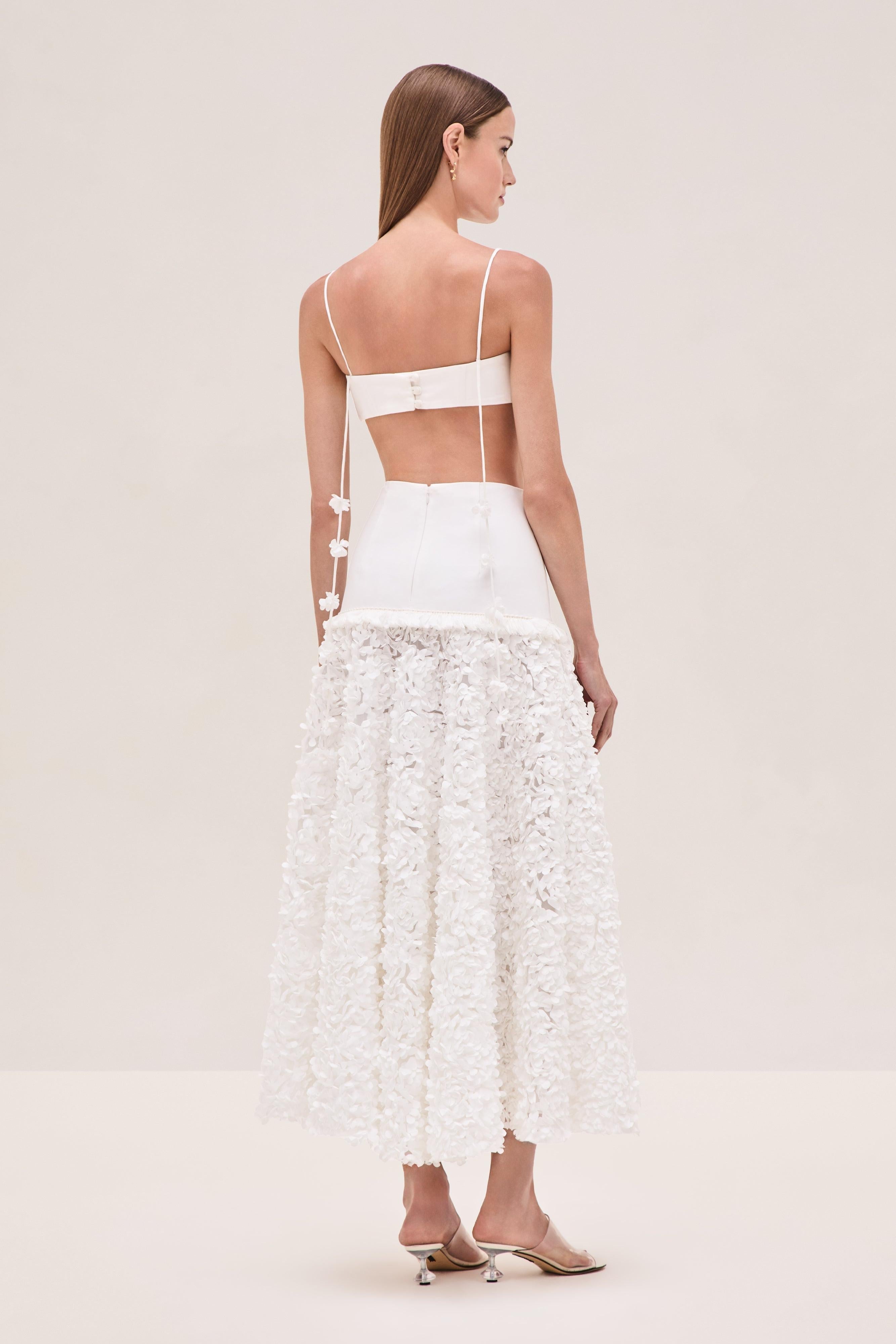 Risi White 3D Flower Cluster Skirt Set