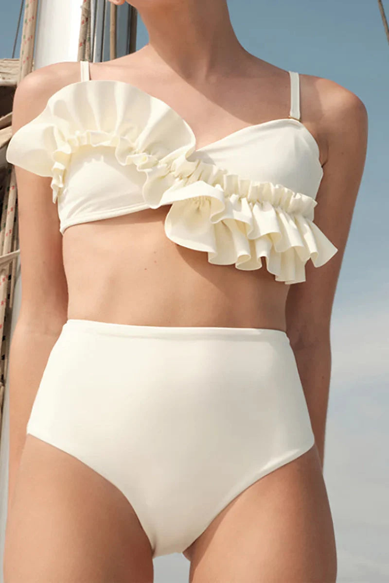 French Ruffle Solid Color Bikini Set