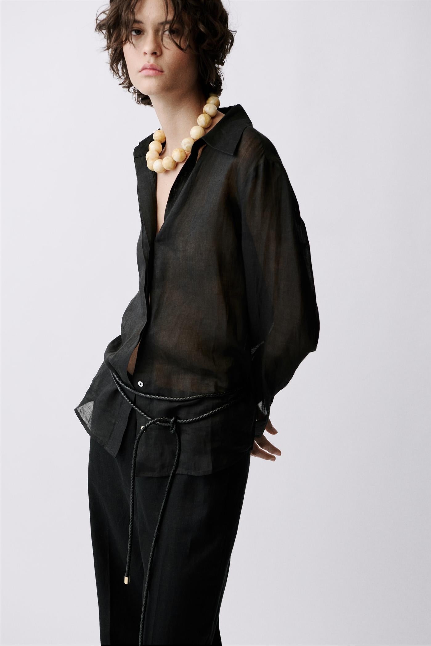 Straight-Fit Linen Pants With Bow