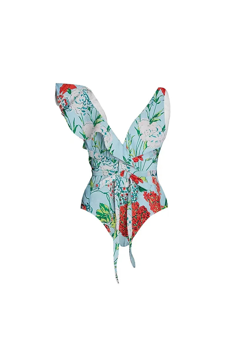 Lace Trim Tie-Up French Style Bikini Set