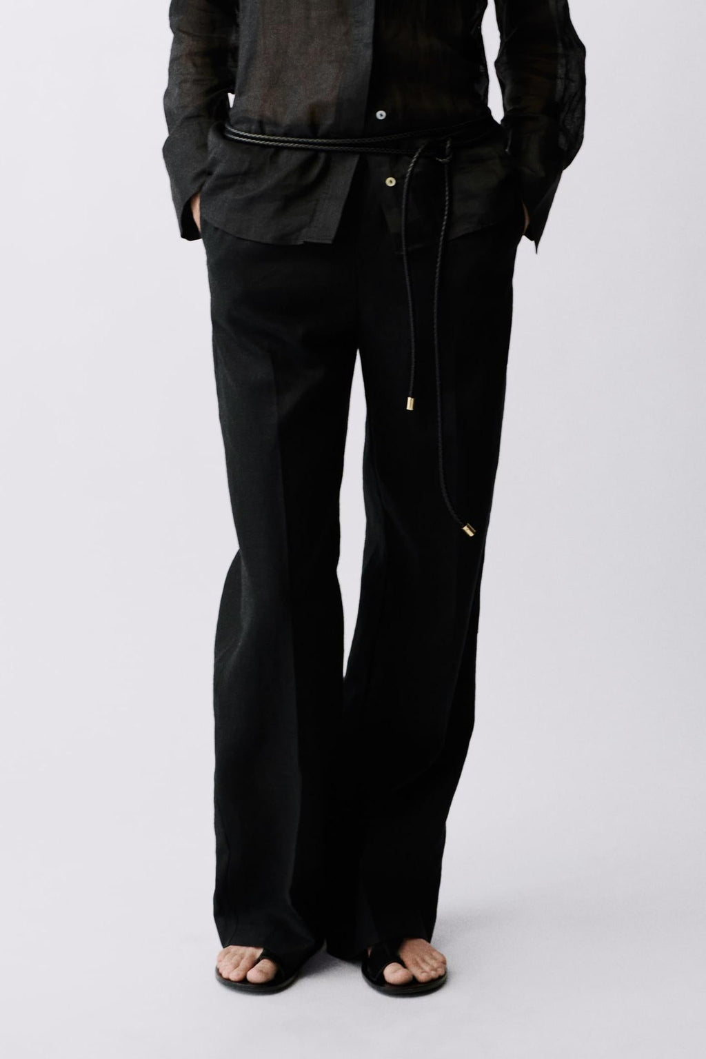Straight-Fit Linen Pants With Bow