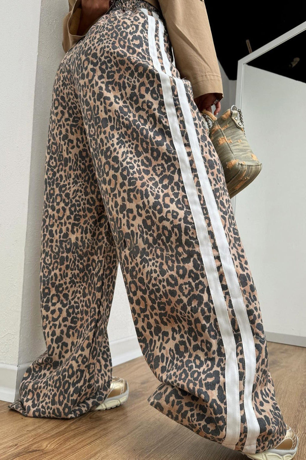 Street Style Leopard Stripe Baggy Pants