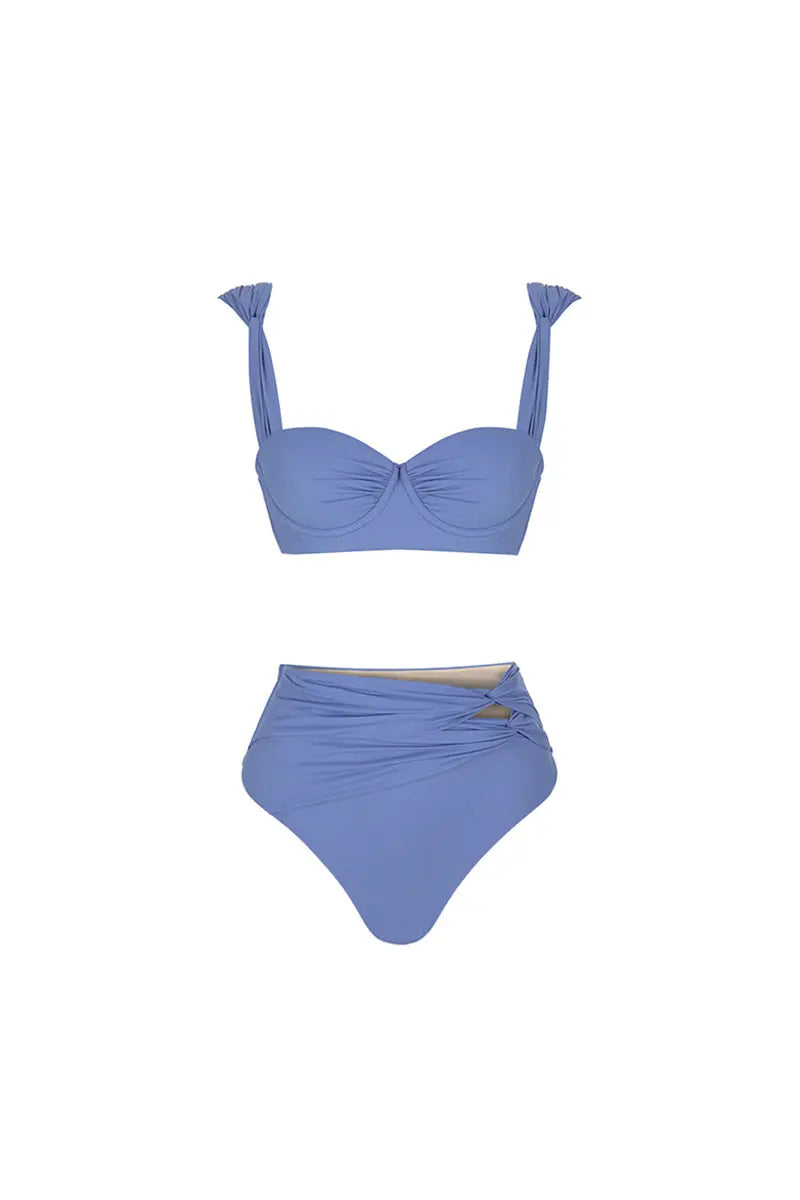 Morandi Blue High-Waist Bikini Set