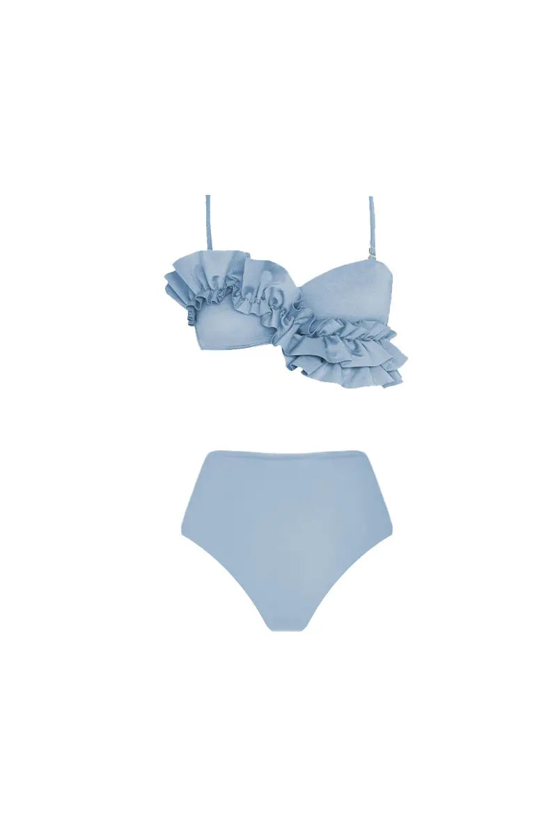 French Ruffle Solid Color Bikini Set