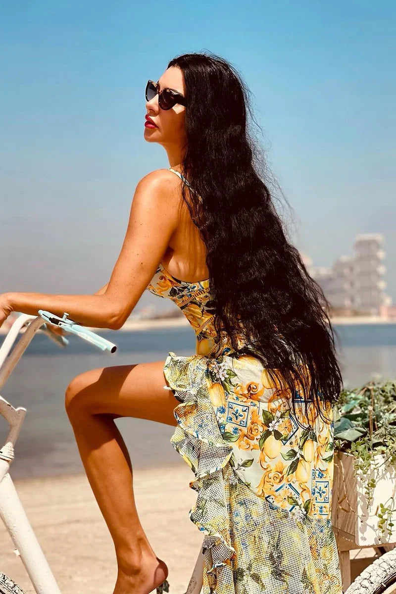 Lemon Print Ruffle Bikini Set