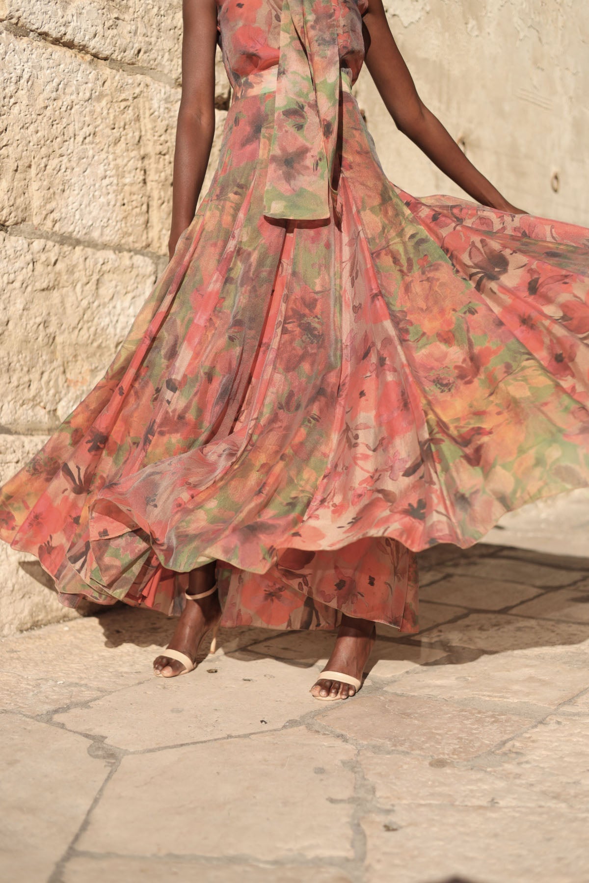 Falda Halterneck Floral Maxi Skirt Set