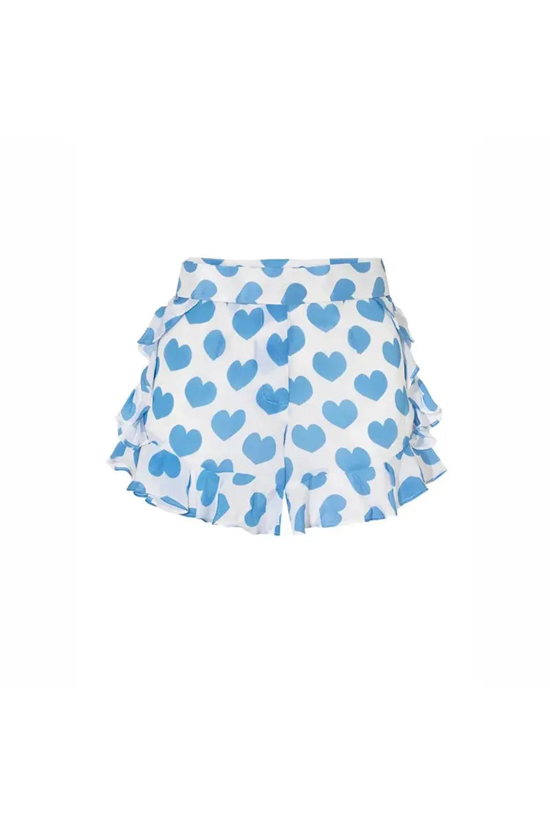 Heart Print Fresh Shorts Bikini Set