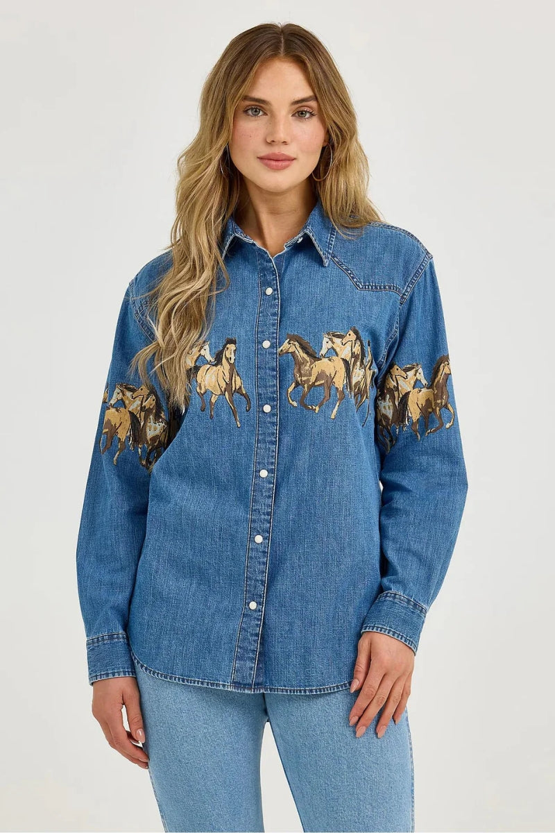 Horses Boyfriend Western Snap Shirt