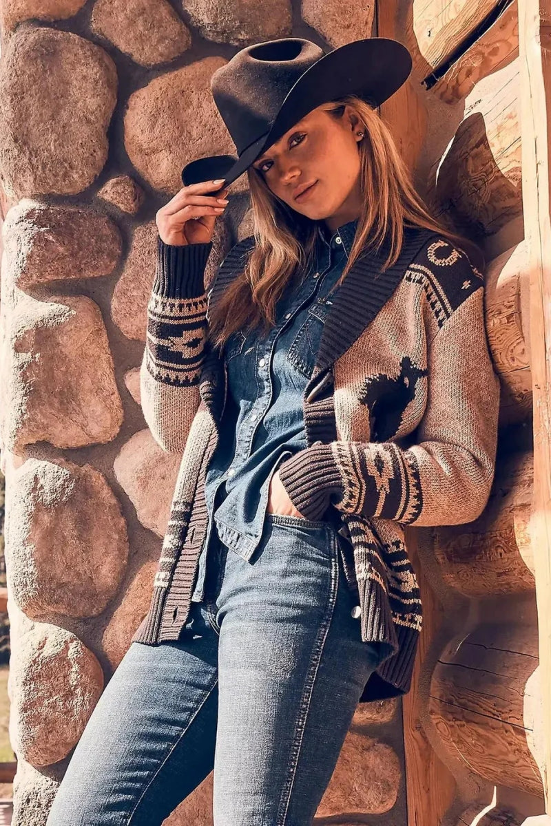 Western Style Shawl Collar Cardigan