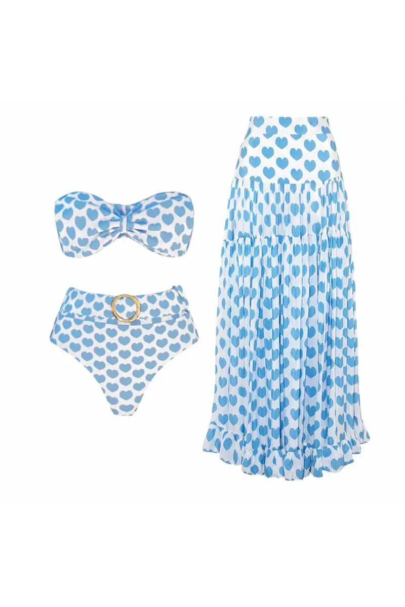 Heart Print Skirted Bikini Vacation Set