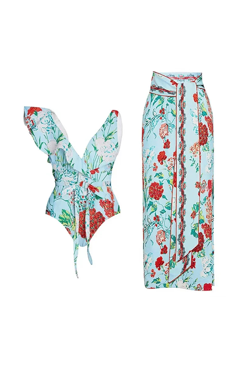 Lace Trim Tie-Up French Style Bikini Set