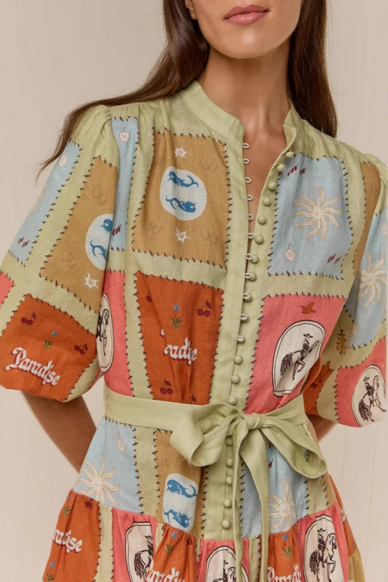 Shirt Collar Linen Short Dress