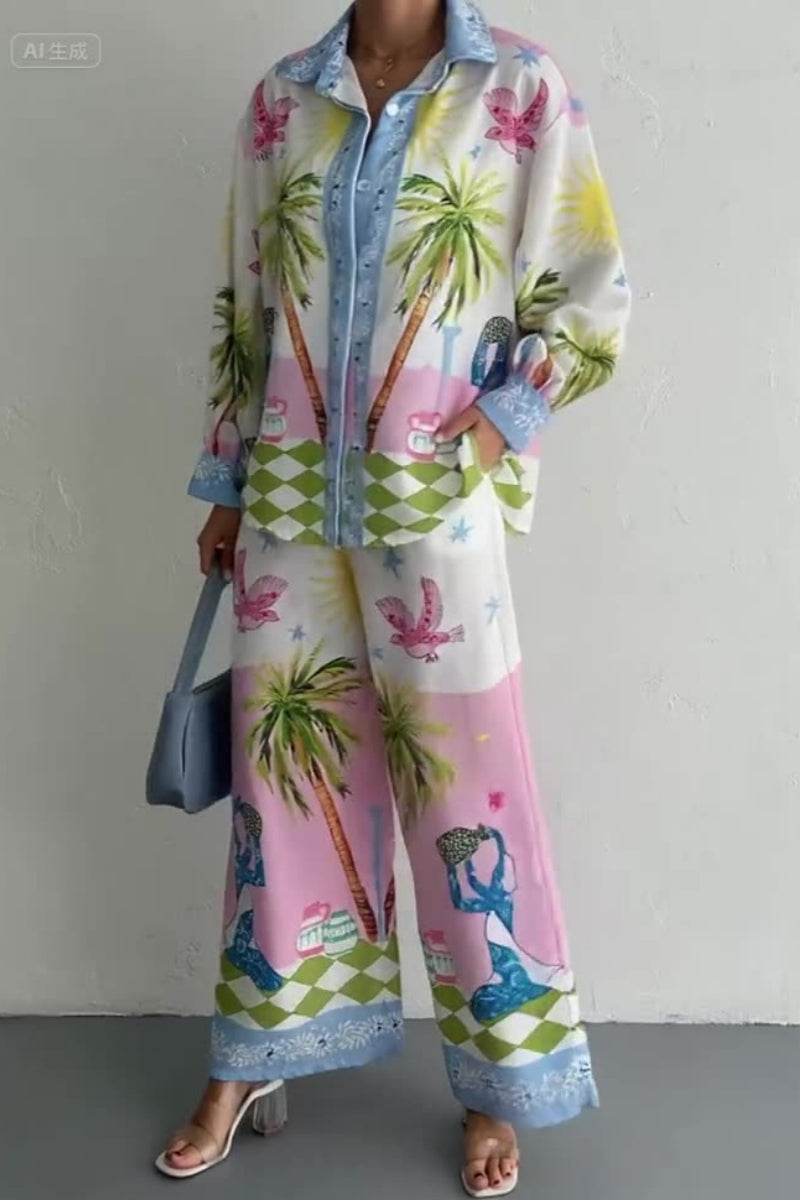 Beach-Inspired Palm Tree Pants Set