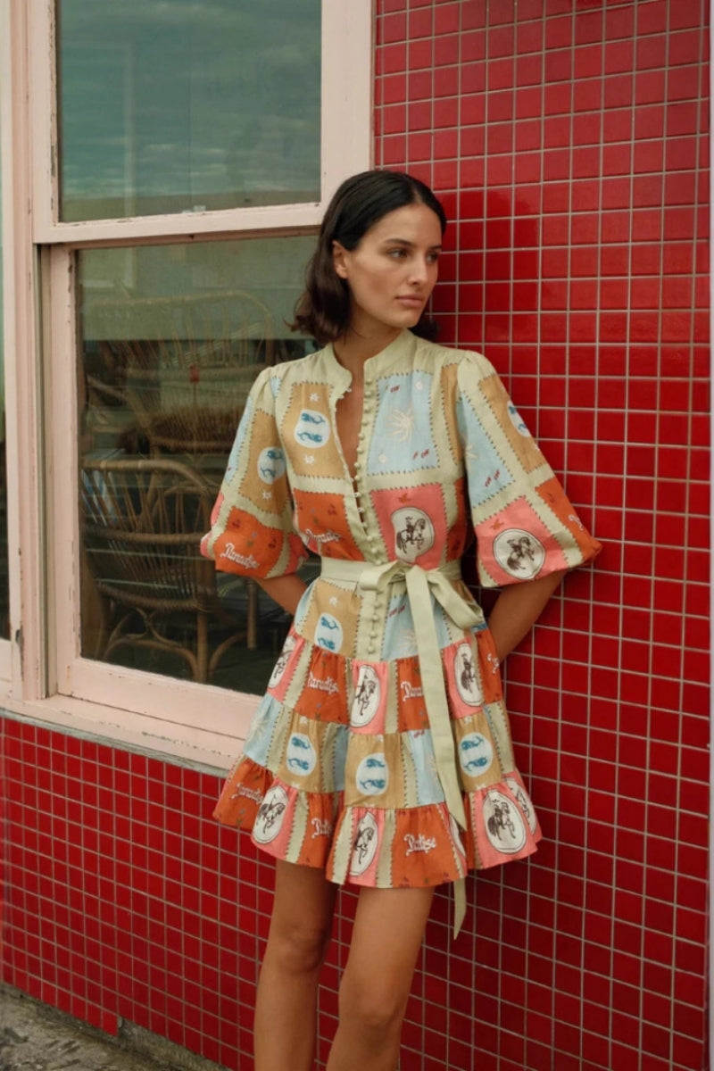 Shirt Collar Linen Short Dress