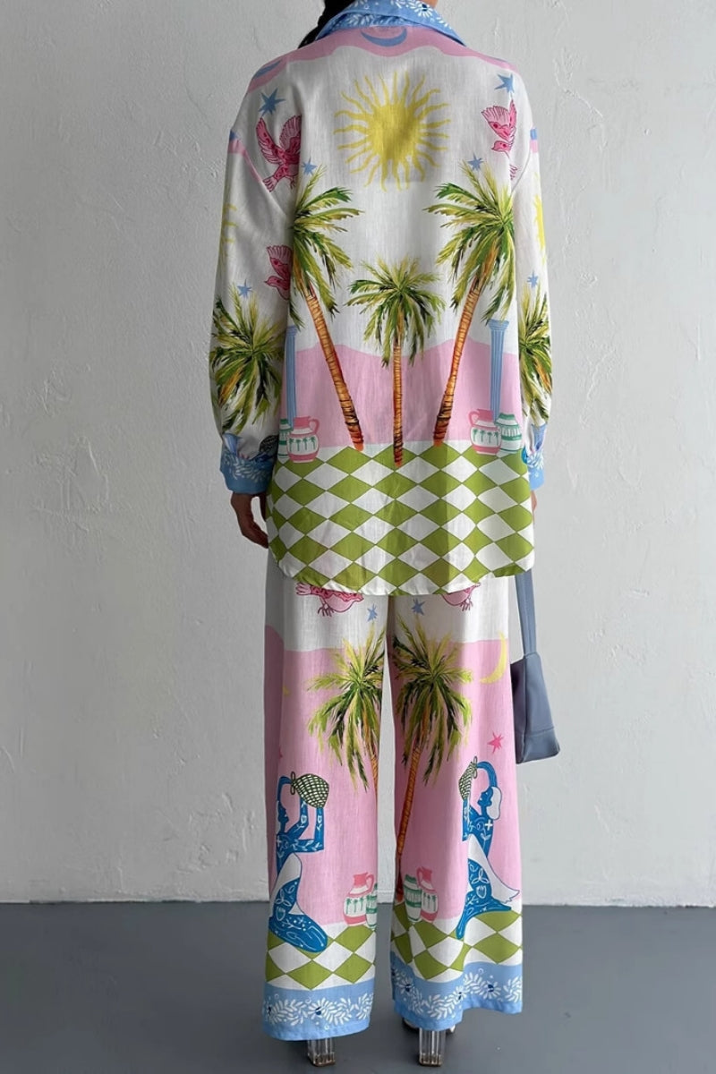 Beach-Inspired Palm Tree Pants Set