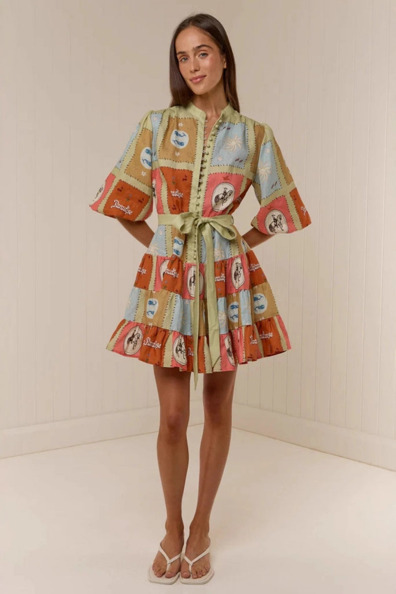 Shirt Collar Linen Short Dress