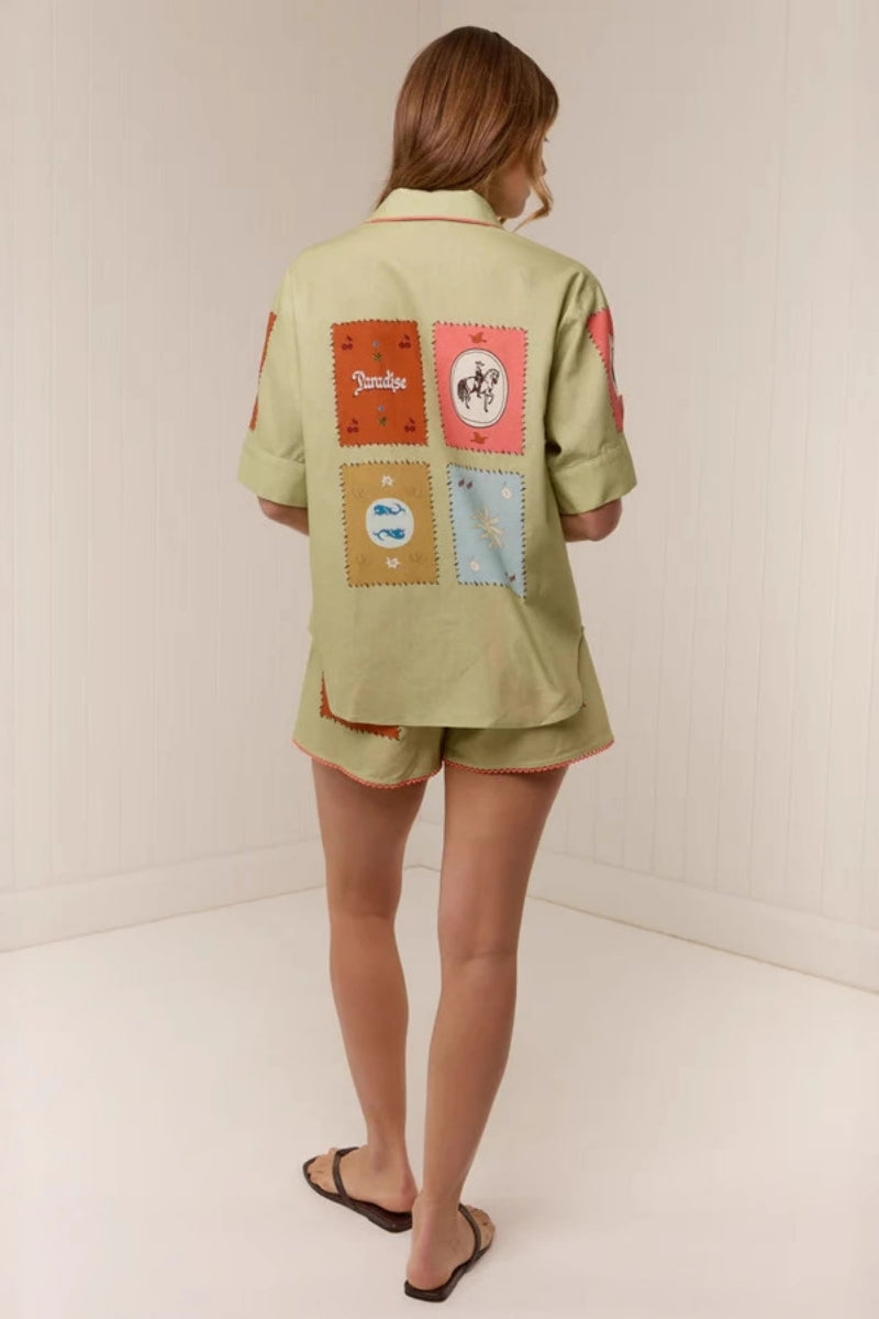 Linen Temperament Shirt&Shorts Set