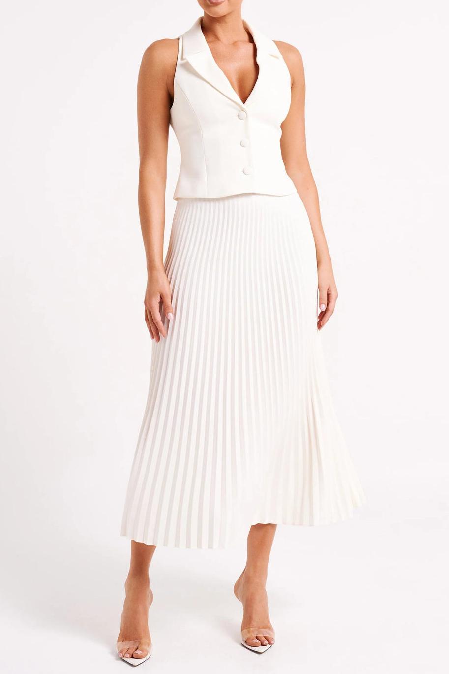 Crepe Knit Cravat Top & Pleated Suiting Maxi Skirt