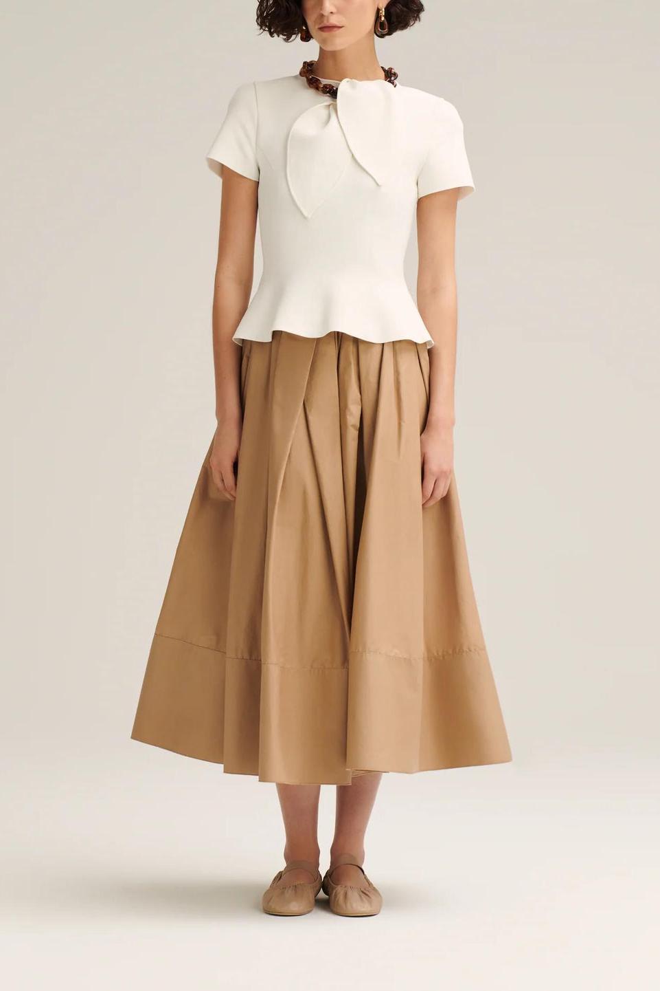 Crepe Knit Cravat Top & Pleated Suiting Maxi Skirt