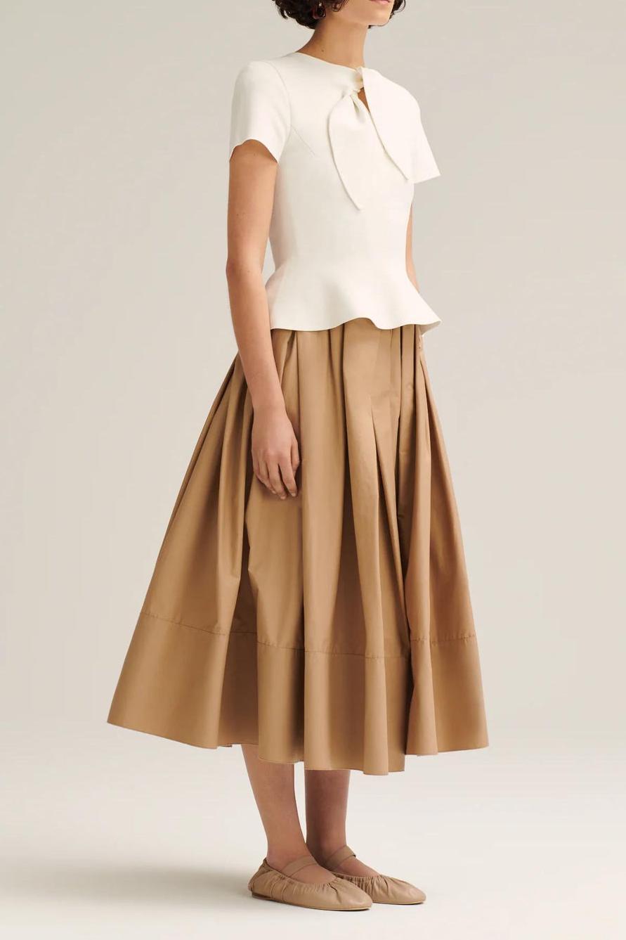 Crepe Knit Cravat Top & Pleated Suiting Maxi Skirt