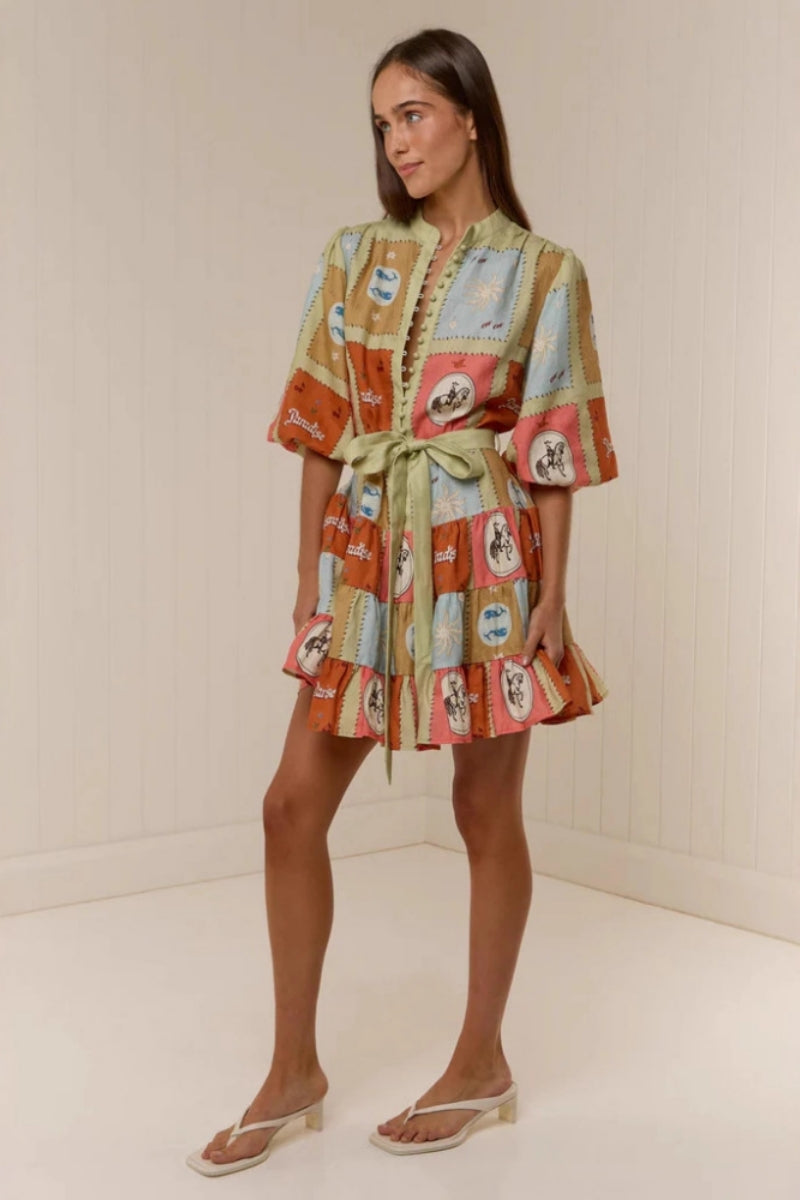 Shirt Collar Linen Short Dress