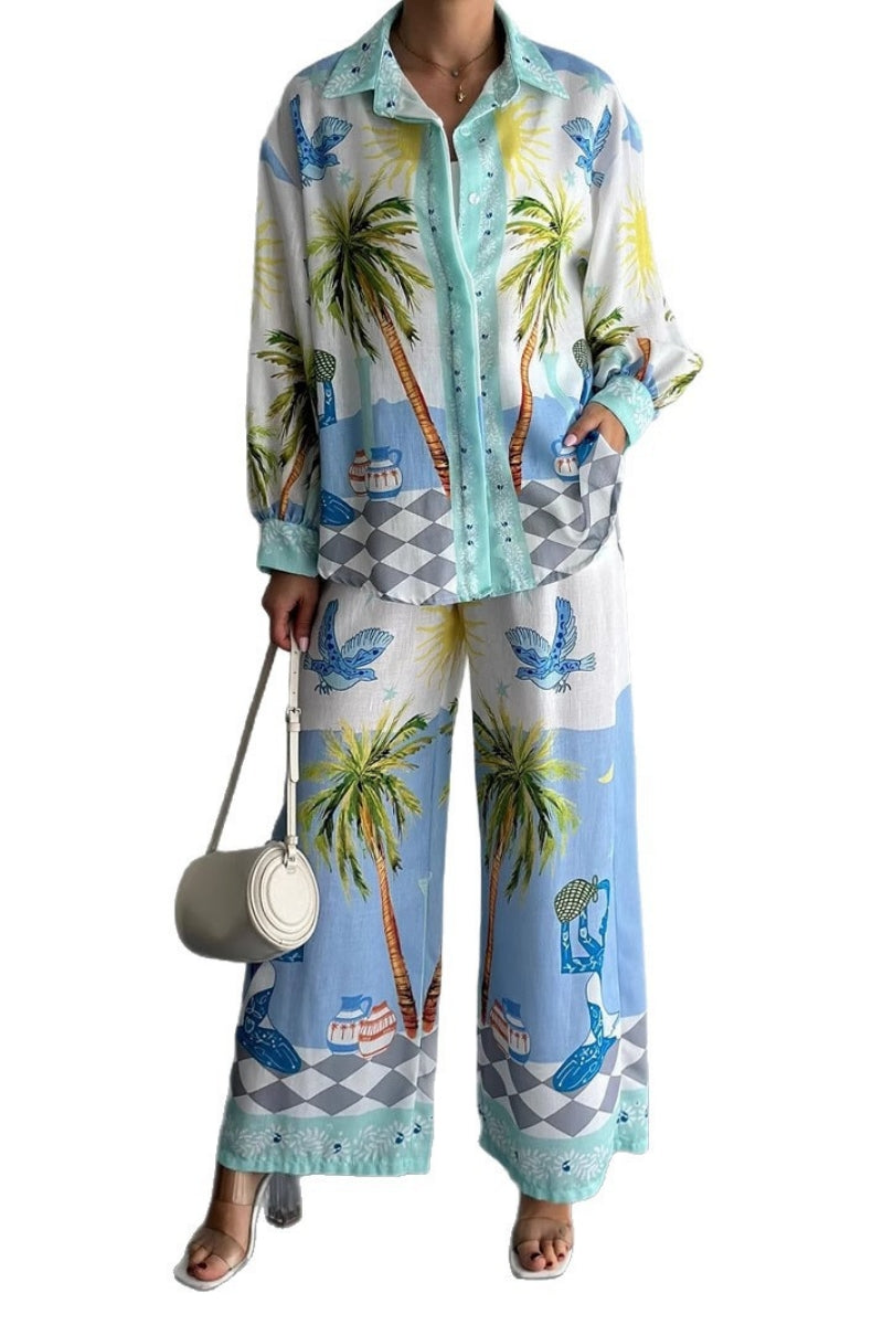 Beach-Inspired Palm Tree Pants Set