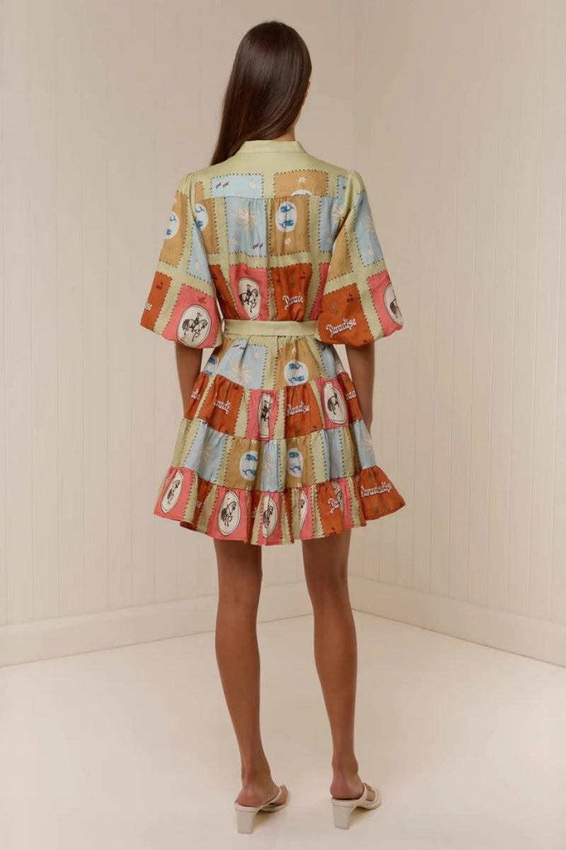 Shirt Collar Linen Short Dress