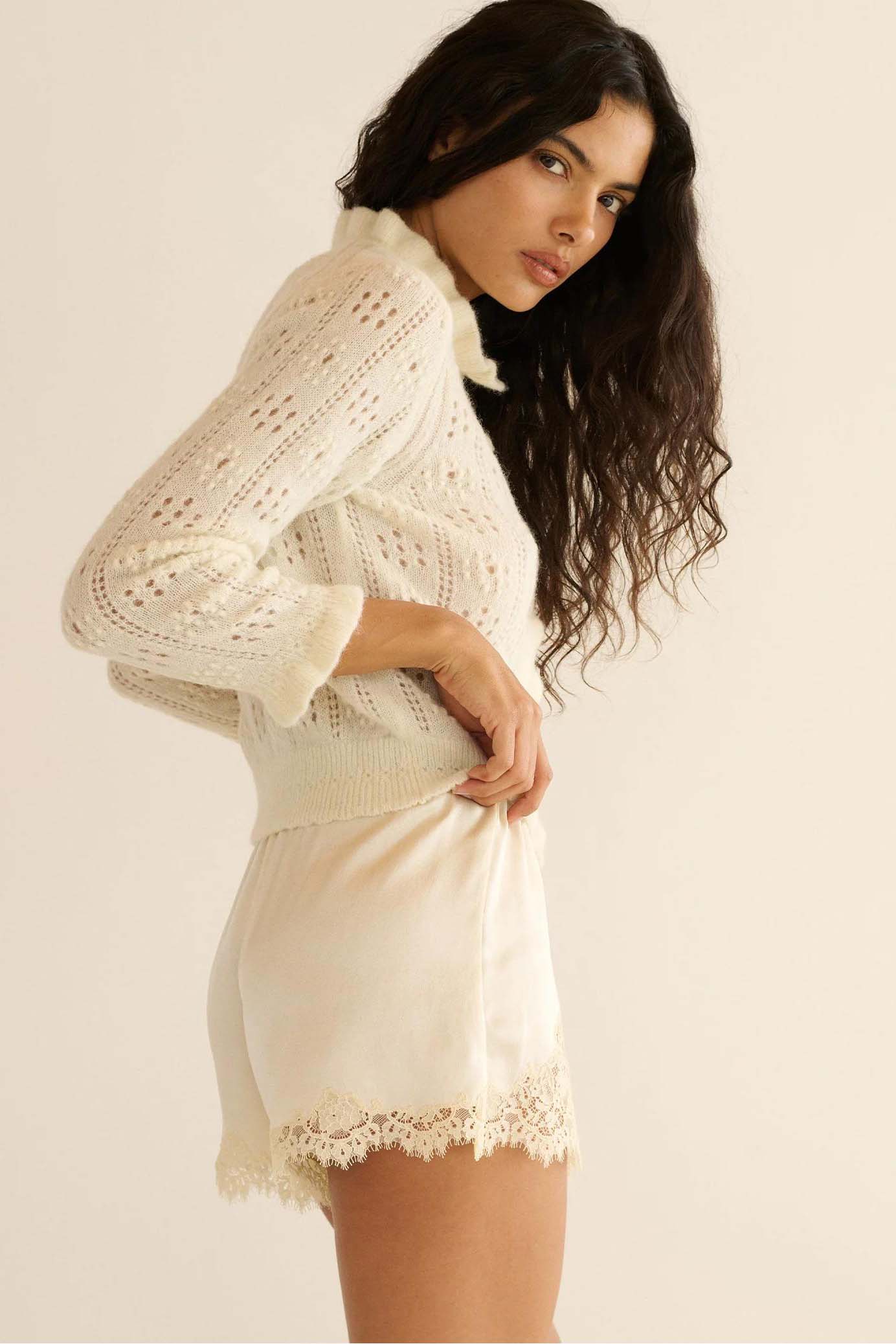 Lace Trimmed Satin Pajama Set