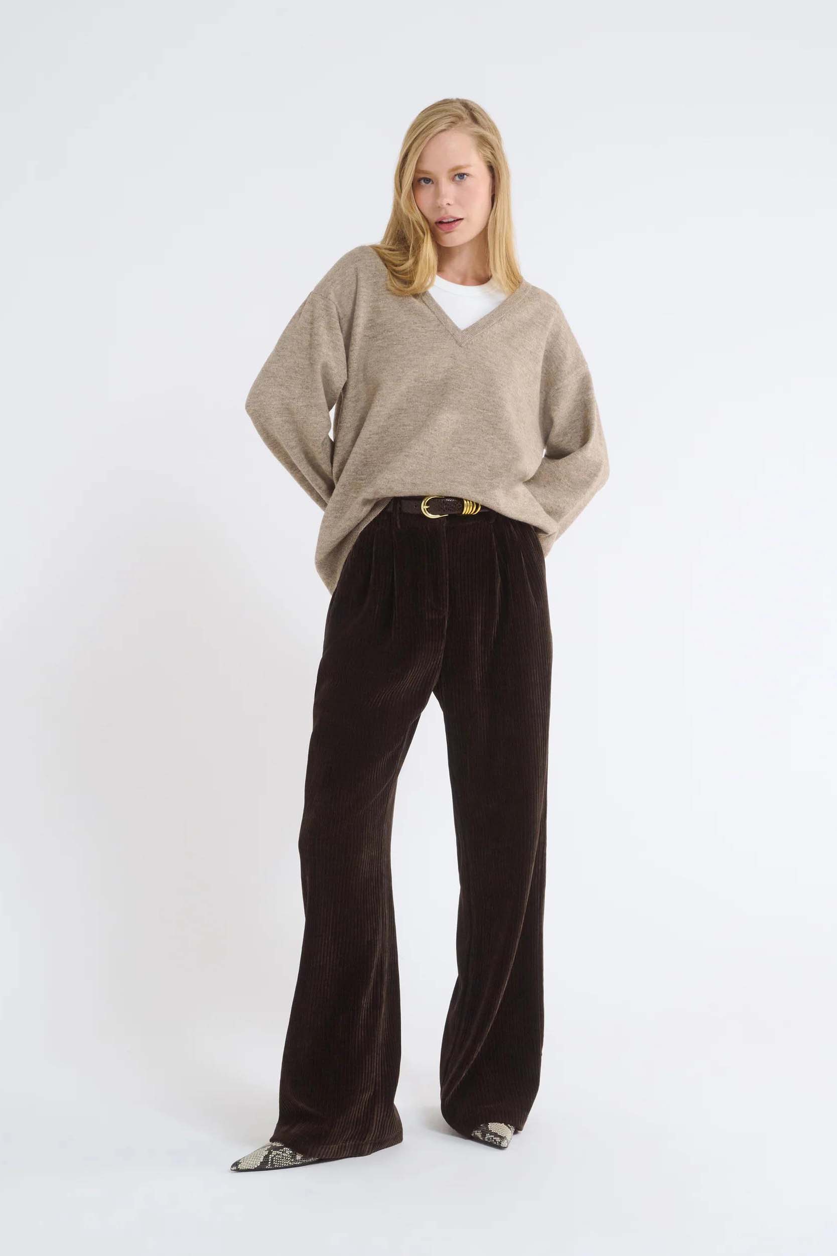 Retro Corduroy Wide Leg Pants Set