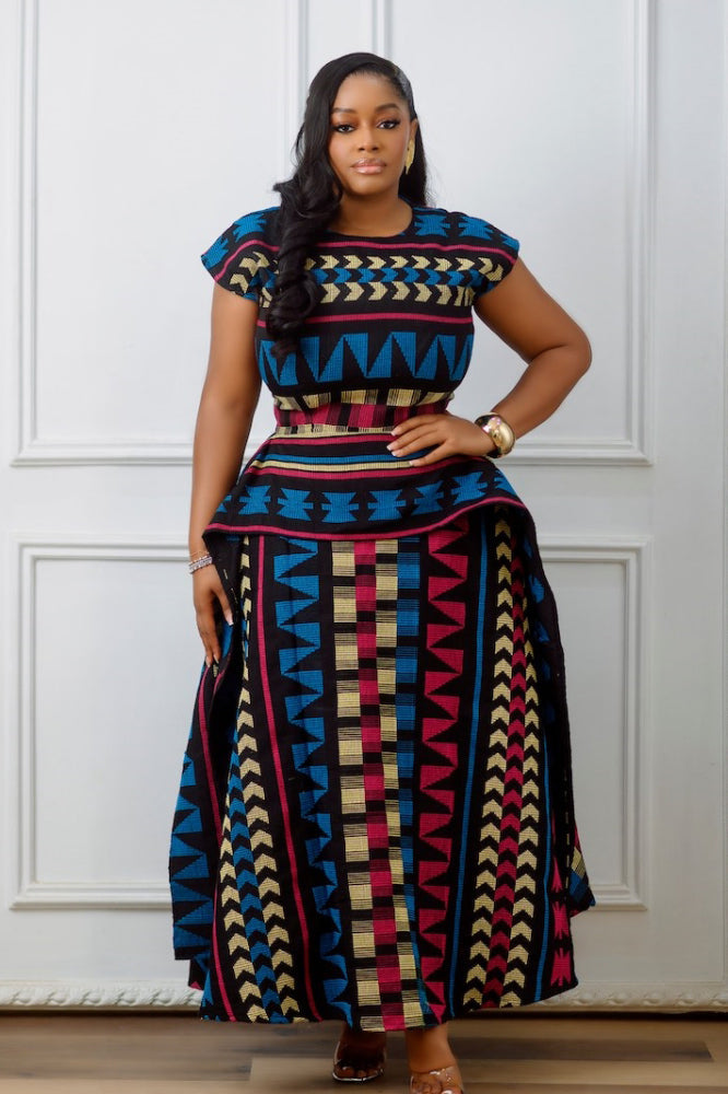 Multicolored African Print Peplum Maxi Dress