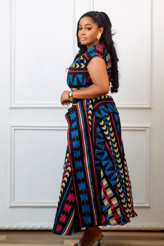 Multicolored African Print Peplum Maxi Dress