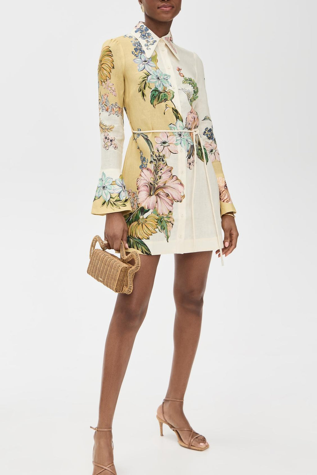 Tropical Floral Print Shirt Dress