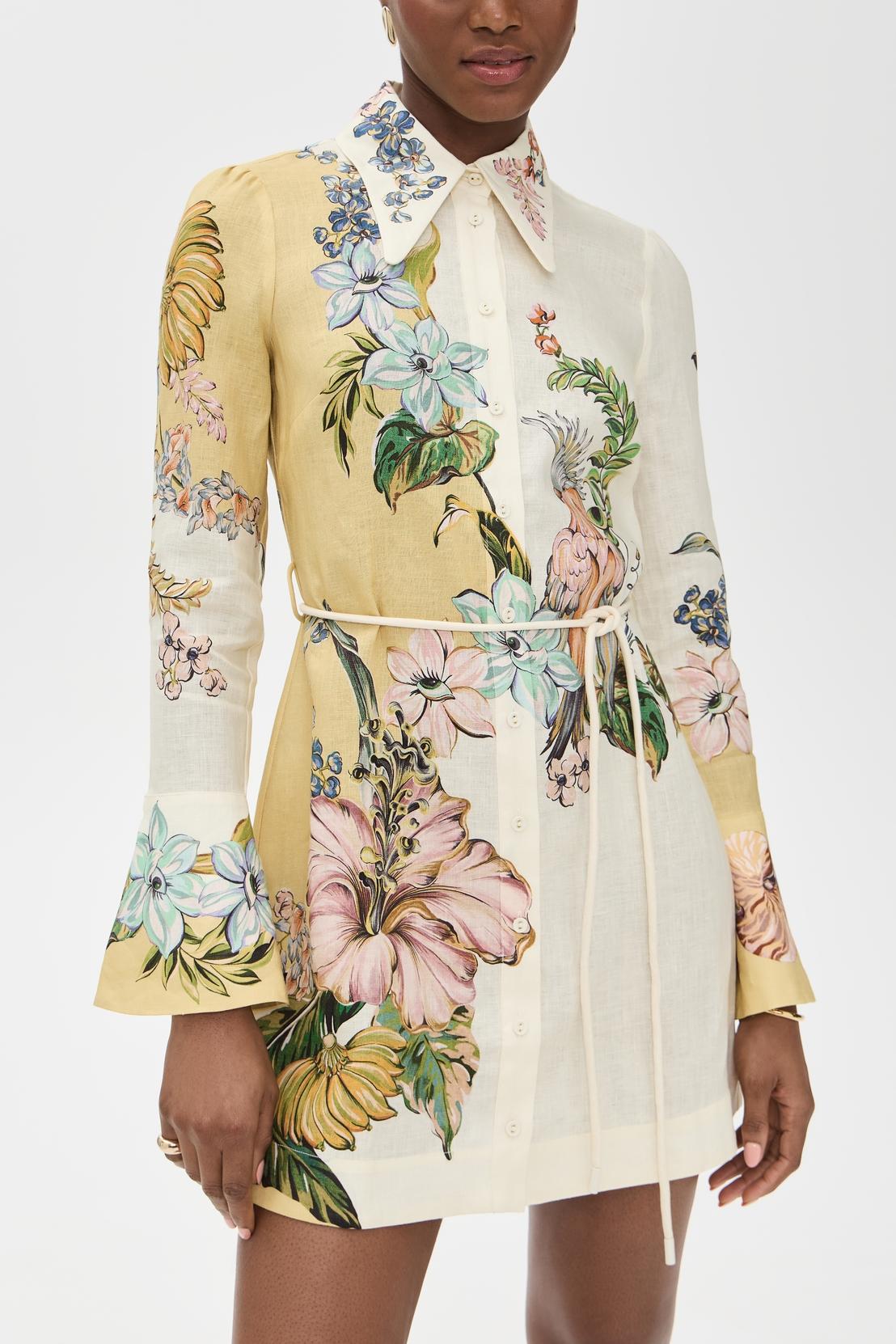 Tropical Floral Print Shirt Dress