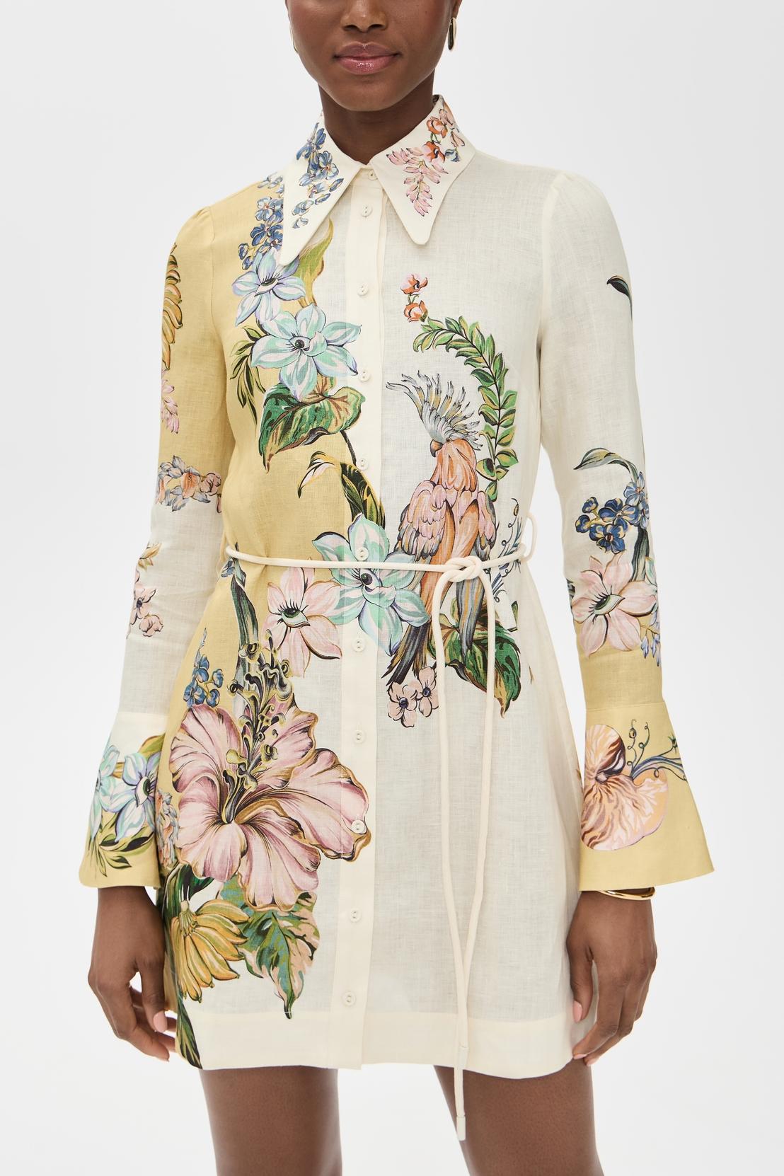 Tropical Floral Print Shirt Dress