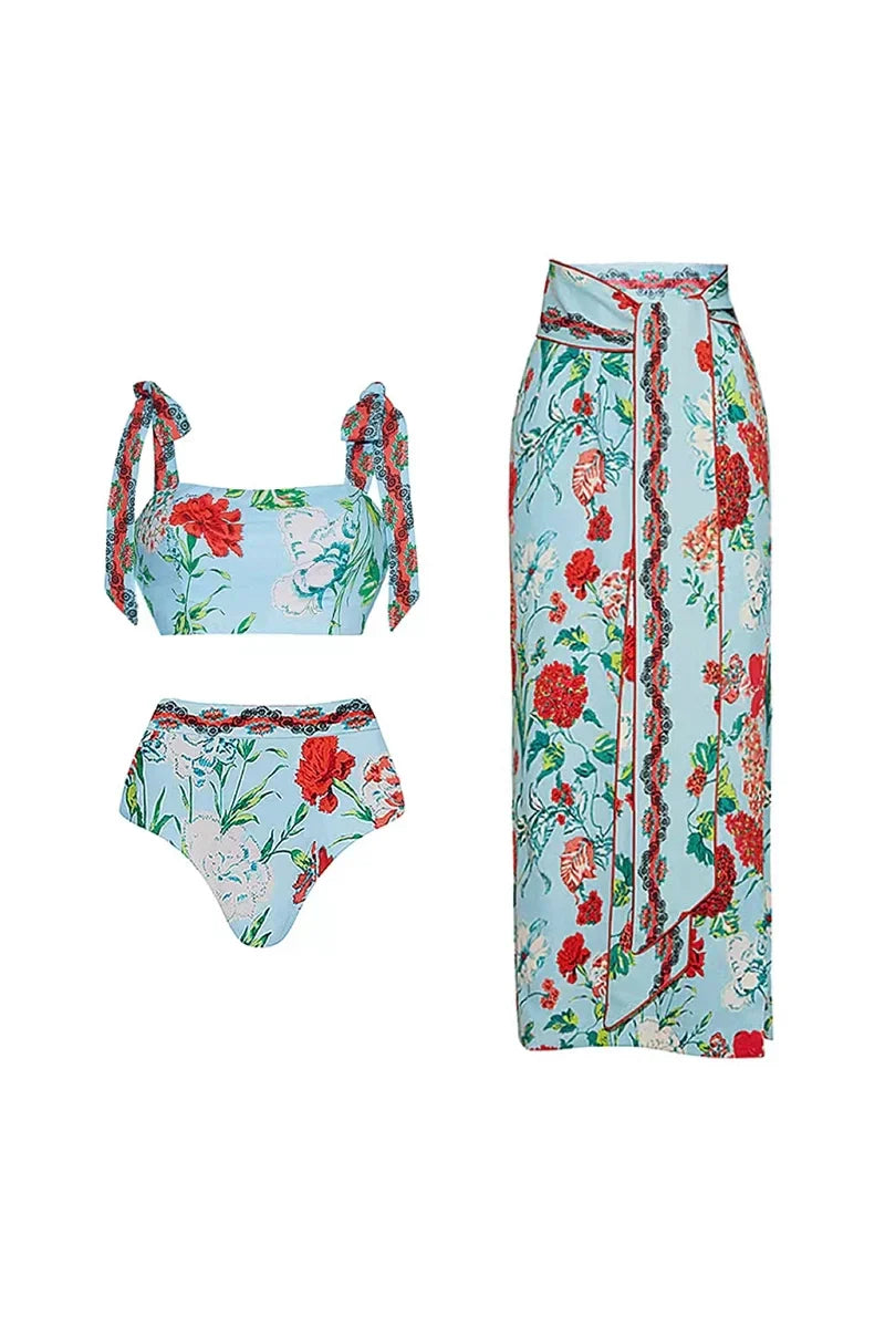 Lace Trim Tie-Up French Style Bikini Set