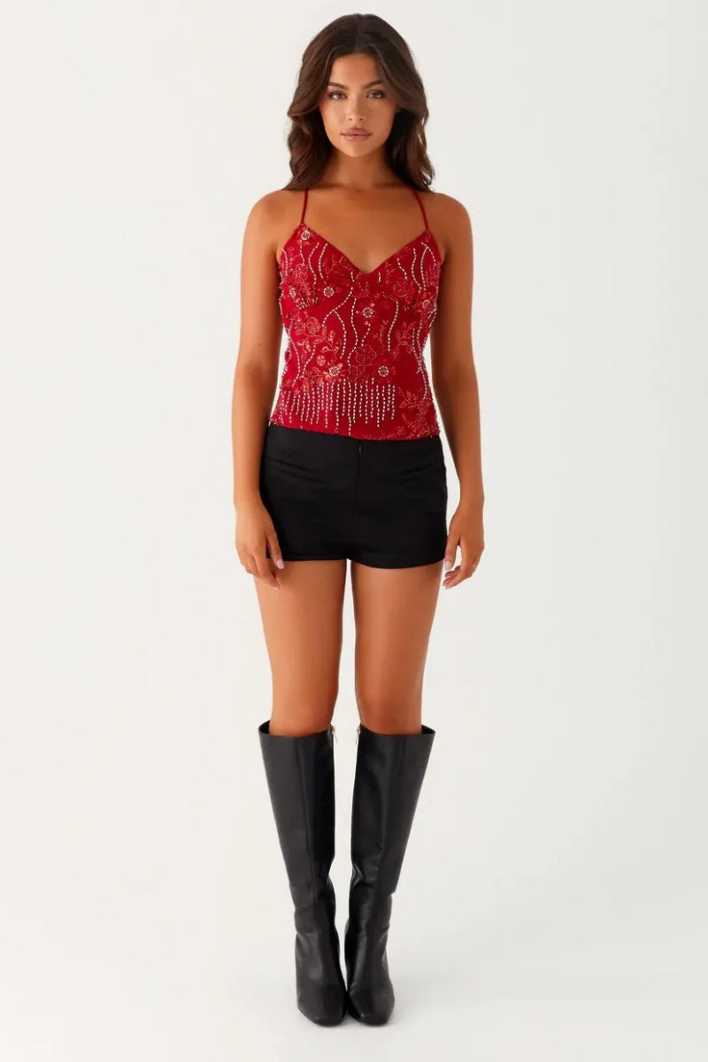 Backless Embroidered Top