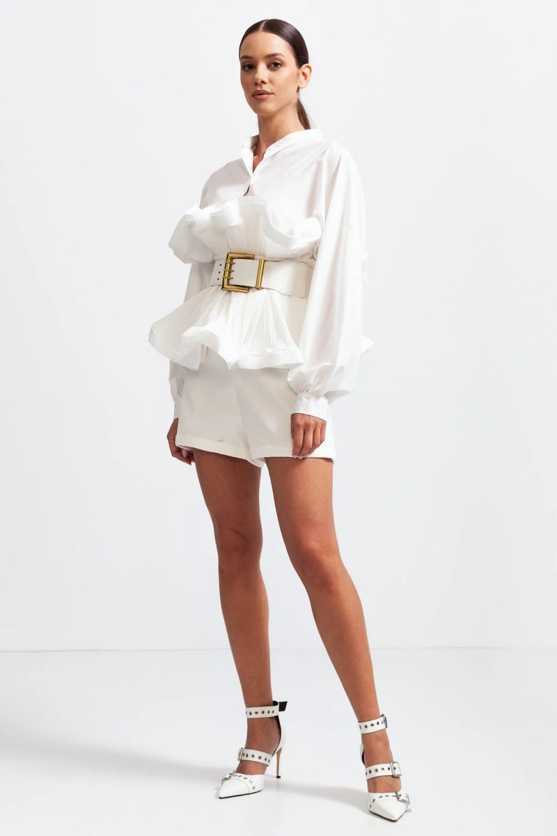 Ruffled Belted Shirt Top
