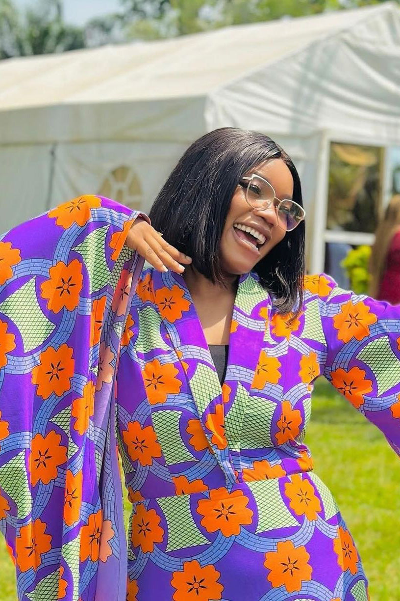 Vibrant Ankara Bell-Sleeve Fitted Maxi Dress