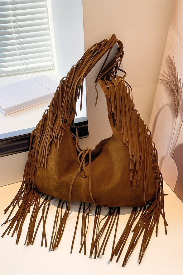 Fringe-Accented Hobo Bag