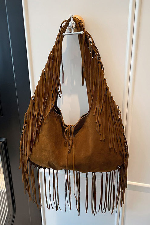 Fringe-Accented Hobo Bag