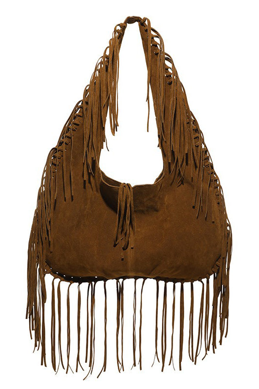 Fringe-Accented Hobo Bag